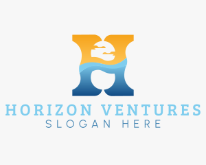 Ocean Sunset Horizon H logo design
