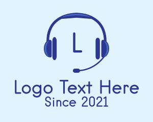 Headset - Blue Headphones Letter logo design