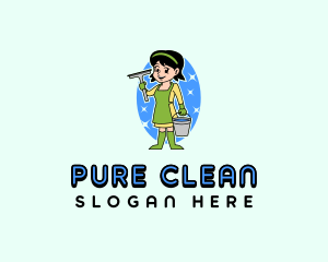 Woman Cleaning Housekeeper logo design