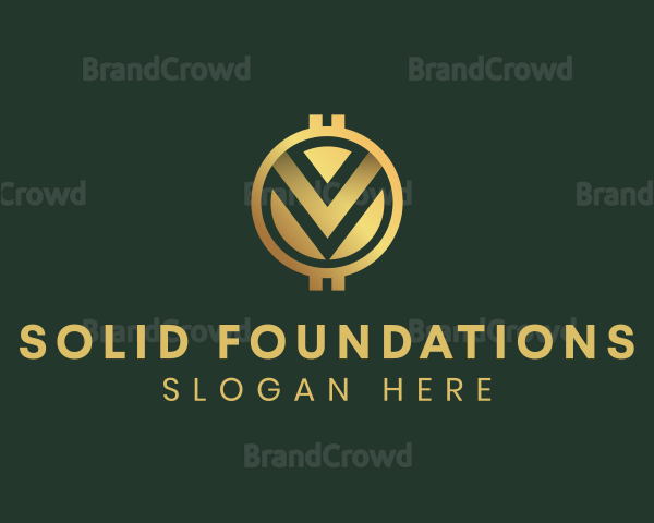 Gold Cryptocurrency Letter V Logo