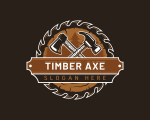 Woodwork Hammer Axe logo design