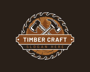 Woodwork Hammer Axe logo design