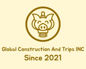 Oriental - Smiling Pig Lantern logo design