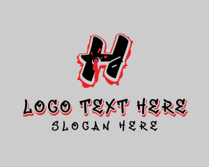 Hip Hop Label - Splatter Graffiti Letter H logo design