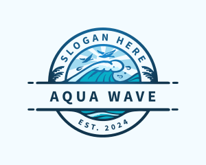 Wave Beach Ocean logo design