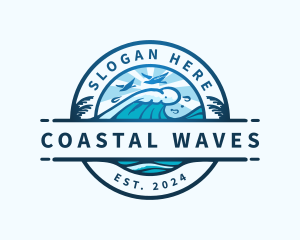 Wave Beach Ocean logo design