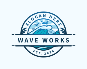 Wave Beach Ocean logo design