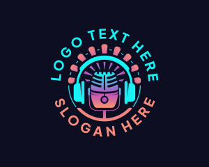 Headphones - Radio Podcast Microphone logo design