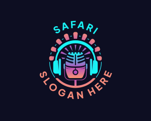 Headphones - Radio Podcast Microphone logo design