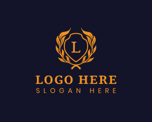 Luxe - Shield Crest Wreath logo design
