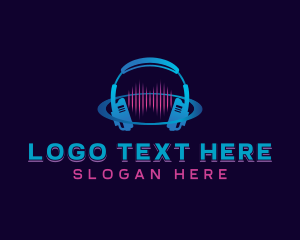Blue Headphones - Headphones Music Media logo design