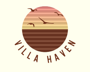 Villa - Sunset Birds Horizon logo design