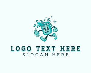 Sponge - Cartoon Cleaning Bucket logo design