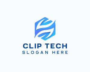 Tech Hexagon Leaf logo design