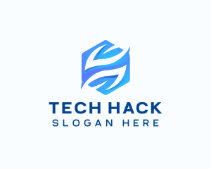 Tech Hexagon Leaf logo design