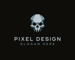 Pixel Skull Head logo design