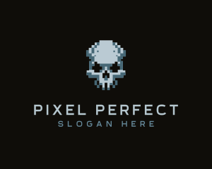 Pixel Skull Head logo design