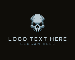 Pixels - Pixel Skull Head logo design