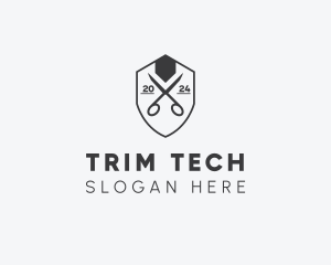 Trim - Barbershop Scissor Shield logo design