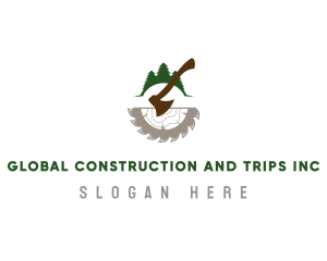 Circular Saw - Wood Axe Forest logo design