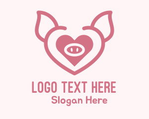 Pink Pig - Heart Pig Face logo design