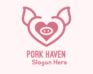 Piggery - Heart Pig Face logo design