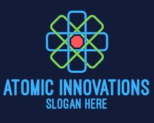 Geometric Nucleus Atom logo design