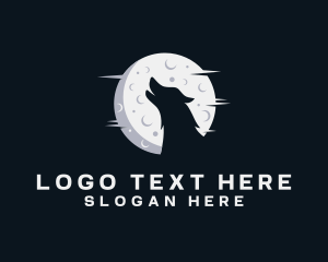 Negative Space - Moon Howling Wolf logo design
