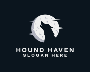 Hound - Moon Howling Wolf logo design