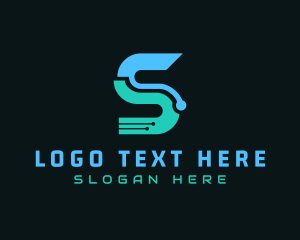Circuitry - Blue Tech Letter S logo design
