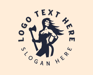 Warrior - Female Ax Warrior logo design