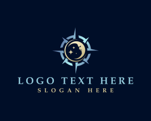 Evening - Crescent Moon Compass Exploration logo design