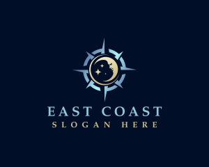 East - Crescent Moon Compass Exploration logo design