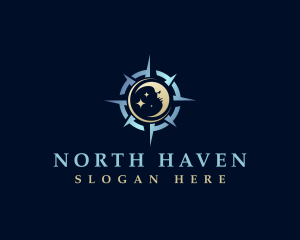 North - Crescent Moon Compass Exploration logo design