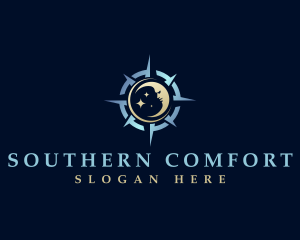 South - Crescent Moon Compass Exploration logo design