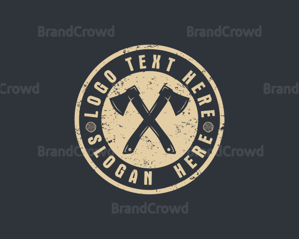 Rustic Timber Log Axe Logo