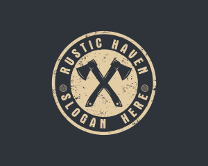 Rustic Timber Log Axe logo design