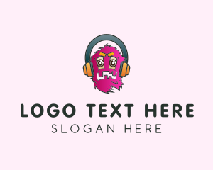 Cartoon - Pink Monster Headphones logo design