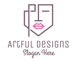 Geometric Face Lips logo design