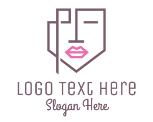 Lipstick - Geometric Face Lips logo design