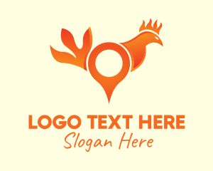 Poultry - Orange Rooster Location Pin logo design