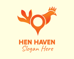 Orange Rooster Location Pin logo design