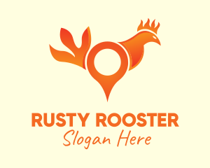 Orange Rooster Location Pin logo design