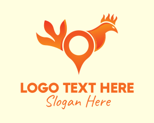 Chicken - Orange Rooster Location Pin logo design