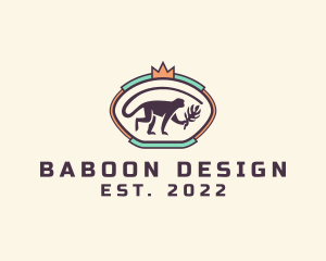 Baboon - Monkey Crown Badge logo design