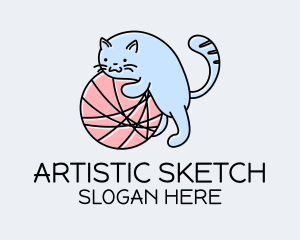 Drawing - Playful Kitten Yarn logo design