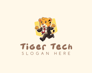 Running Businessman Tiger logo design