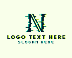 Digital - Tech Glitch Letter N logo design