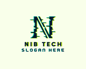 Tech Glitch Letter N logo design