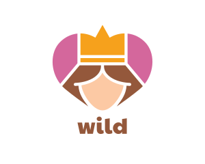 Pink Heart Queen Princess logo design